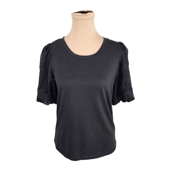 Heartloom Floral Embroidered Mesh Detail Short Sleeve Tee Shirt Sz S - Picture 1 of 7